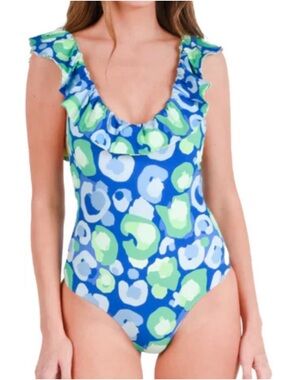 Emily McCarthy Lola Reversible Cheetah/Deco Palm One-Piece Swimsuit Women L